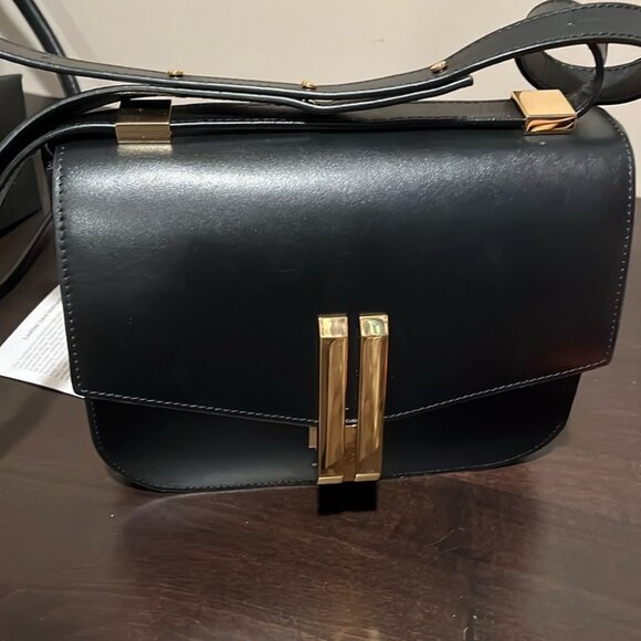 DEMELLIER Navy Smooth Vancouver Bag Navy Blue Gold Hardware Crossbody Purse - Picture 1 of 12